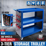 Blue 3-Tier Tool Cart Storage Trolley Toolbox Workshop Garage Organiser 150kg Blue V465-95239