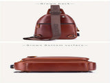 Black Brown Leather Sling Backpack Top-Grain Cowhide Travel Backpack Organized Storage V1347-127-BRO-12177