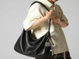 Black PU Leather Shoulder Bag with Cute Charm Keychain - Large Capacity Hobo Handbag with Adjustable V888-ELOSUNG54690