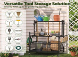 Gardeon Garden Tool Organizer Rack 16 Slots Rolling Garage Storage with Hooks GTO-ROLL-3T-BK