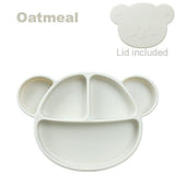 Grosmimi Bear Silicone Suction Food Plate with Silicone Lid Chocolate Brown DTK10876