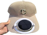 Khaki Solar Powered Fan Hat - Breathable Mesh Cap with USB Rechargeable Cooling Fan, LED Display, V888-ELOSUNG56262-3