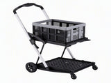 Artiss Shopping Trolley with Wheels 2 Layer w/1 Crate Foldable Trolley Grey SHOPC-JY-1B-GR