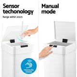 Devanti 50L Sensor Bin Motion Rubbish Bins Kitchen Automatic Trash Can White SB-D-50-K250-WH