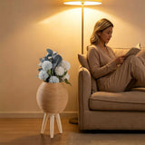 Wicker Plant Stand, Mini Rattan Woven Plant Stand with Wooden Legs for Indoor Plants, Light Brown V1192-AZ-W-19565