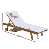 Gardeon Sun Lounge Wooden Lounger Outdoor Furniture Day Bed Wheels Patio White ODF-B-LOUNGE-WHEEL-WH