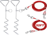 2 Set Dog Tie Out Cable and Stake - 30ft Leash Chain, 16" Spiral for Outside Yard Medium to Large V1259-DP01-A-1121