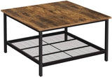 Robust Coffee Table Steel Frame and Mesh Storage Shelf, Rustic Brown and Black V178-11321