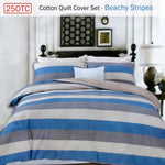 250TC Cotton Reversible Quilt Cover Set Beachy Stripes Queen V442-ATX-QUILTCS-BEACHYSTRIPES-BLUE-QS