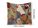 Fun Chicken Head Pattern Plush, Colorful Farmhouse Soft Flannel Throw, Cute Rooster Printed V1192-AZ-W-33712