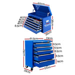 Giantz 14 Drawer Tool Box Cabinet Chest Mechanic Garage Storage Trolley Blue TB-14DR-CH-RO-BU