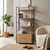 CARLA HOME Bookcase with Cabinet - 4 - Shelf Storage - Oak - Brown - Storage Cabinet V178-36416