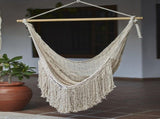 Fringed Cotton Rope Mexican Hammock Swing from Mexico in Ivory V97-CHSCHIVORY