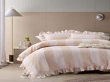 Vintage Design Homewares Candy Ruffle Natural Striped Washed Cotton Quilt Cover SetKing V442-HIN-QUILTCS-CANDYRUFFLE-NATURAL-KI