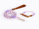 Premium Leather Pet Collar and Leash - Soft, Strong Braided Rope V888-ELOSUNG31214