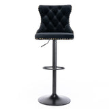 2x Height Adjustable Swivel Bar Stool Velvet Nailhead Barstool with Footrest V226-SW1812BK