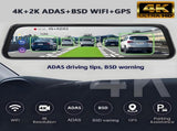 10 4K Mirror Dash Cam, 2K Rear Camera, WiFi GPS ADAS BSD, Stream Media, 64GB Included V462-TA-123-01