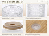 4PCS Glass Cups Lids and Straws, 11 oz Vintage Polka Dot Beaded Glassware, Iced Coffee Tumbler V1192-AZ-W-18377