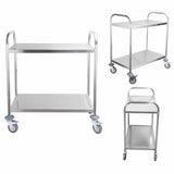 SOGA 2 Tier 81x46x85cm Stainless Steel Kitchen Dining Food Cart Trolley Utility Round Small FOODCART1105