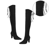 Women's Black Pointed Toe High Heel Boots, PU Suede, Stylish Autumn Winter Footwear, 1 Pair V1370-AZ4-14264