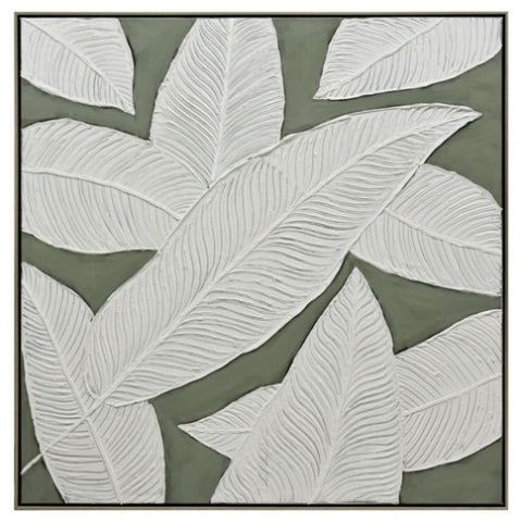 100X100cm Emerald Oasis Leaves of Serenity Champagne Framed Hand Painted Canvas Wall Art V411-SOK-HMTWF-HSH-9