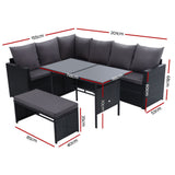 Gardeon Outdoor Dining Set Sofa Lounge Setting Chairs Table Bench Black Cover ODF-SDBOSS-1BENCH-BK-COVER