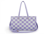 "Taro Mud Chessboard" light purple tote bag two-in-one handbag and cross-body bag, can hold a V1106-HEBB-005