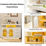 Buffet Sideboard Cabinet With RGB LED Light and Charging Station Console Coffee Bar White V563-QH-9217-25
