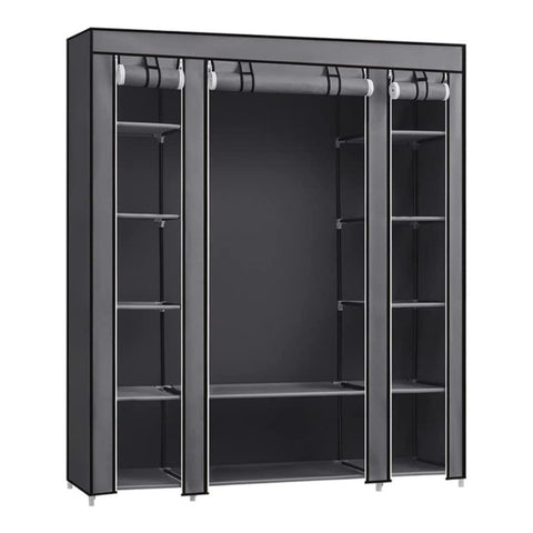 SONGMICS 150cm Portable Closet Organizer, Wardrobe with Shelves and Cover Gray V227-8498402107580