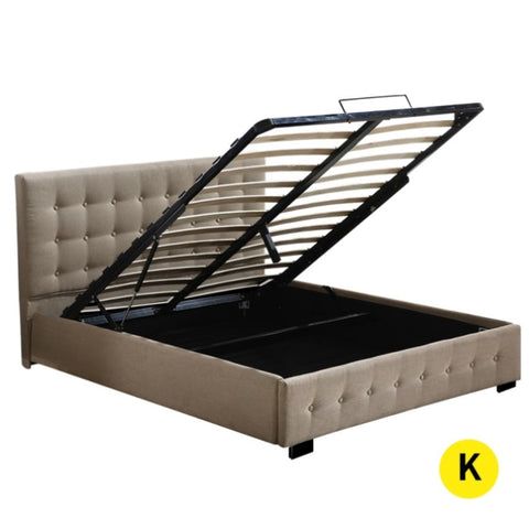 Levede Fabric Bed Frame King Tufted Beige BF1008-K-BG