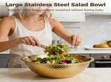 2PCS Golden Hammered Stainless Steel Salad Bowls, Large Round Mixing Bowls 12.8 x 4.3 in, Decorative V1192-AZ-W-18405