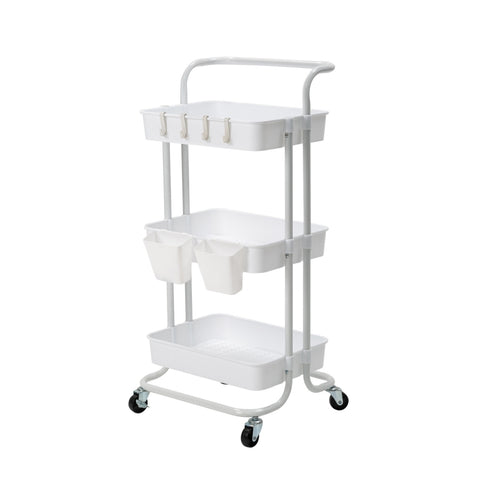 Trolley Cart Storage Utility Rack Shelf Organiser Swivel Kitchen 3 Tier WHITE V274-HA-GO37-TC-3WH