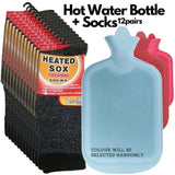 12 Pairs Thermal Heated Socks w/ BONUS Hot Water Bottle Warm Winter Pack V563-BOTTLESOCKSSET