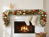 Christabelle 2.74m Timeless Elegance Christmas Garland Pre Lit Multi Function LED Gold Red Baub 112_SENTE274