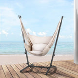 Gardeon Hammock Chair Outdoor Camping Hanging with Stand Cream HM-CHAIR-PILLOW-CREAM-H