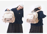 Brown and White Large Capacity Student Backpack - Durable Oxford Cloth School Bag with Laptop V888-ELOSUNG32508