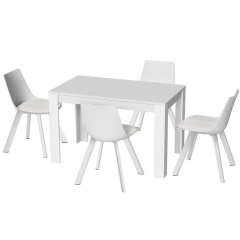 1 Artiss Dining Table and 4 Chairs Set Rectangle White DSET-120WH-5221-WHX4
