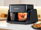 Devanti 2-IN-1 Air Fryer 5.5L Dual Zone Fryers Electric Cooker with Top BBQ Grill & Bot AF-K-F-538T-GLS-BK