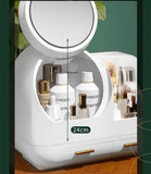 Green LED Vanity Makeup Organizer with Partition Storage and Touch-Control Mirror - Large Capacity V888-ELOSUNG15131