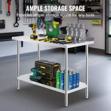 24 x 48 x 36 Inch Stainless Steel Work Table, Commercial Food Prep Worktable Heavy Duty Prep V952-CFBXGGZTLCWJ4SWV4V0