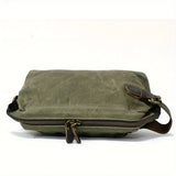Vintage Waxed Canvas & Cowhide Cylinder Bag, Dopp Kit with Dual Zippers, Commute Travel V1232-NSSNB-004