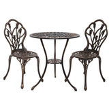 Gardeon 3PC Outdoor Setting Bistro Set Chairs Table Cast Aluminum Patio Furniture Tulip Bronze GB-CALU-3PC-XG1018-BZ