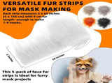 16-Pack Blank Cat Paper Mache Mask & 5-Pack Colored Faux Fur Strips for Cosplay, Halloween V1258-DP02-C-926