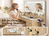 Artiss Dressing Table Makeup Vanity Desk Large LED Mirror 10 Drawers Power Outlet Hair Dryer Holder FUR-V-DRESS10-WD-ABC