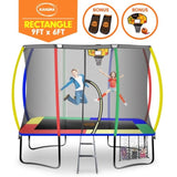 Kahuna Trampoline 6 ft x 9 ft Rectangular Outdoor Rainbow Basketball Set TRA-FJP-RCT-609-RB-BB