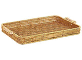 Woven Bread Baskets Rectangle Tabletop Storage, Serving Tray for Gifts, Poly Wicker Rattan Display V1369-AZ3-W-21584