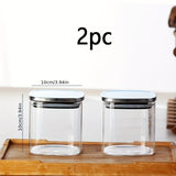 airtight storage jars, coffee bean jars, stainless steel lid, glass jars with lids, square V1102-122-42293-CLR-2PCS-1000ML