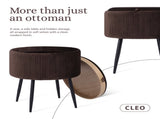 Side Table Storage Ottoman - Velvet Padded Stool Vanity Footstool CLEO BROWN V274-FT-VR-945VAS-BN