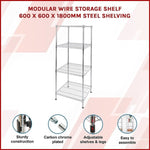 Modular Wire Storage Shelf 600 x 600 x 1800mm Steel Shelving V63-841221