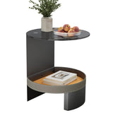 2 Tier Luxury Side End Table Glass Top Saddle Leather Storage Shelf Accent Table V767-CJ-X123